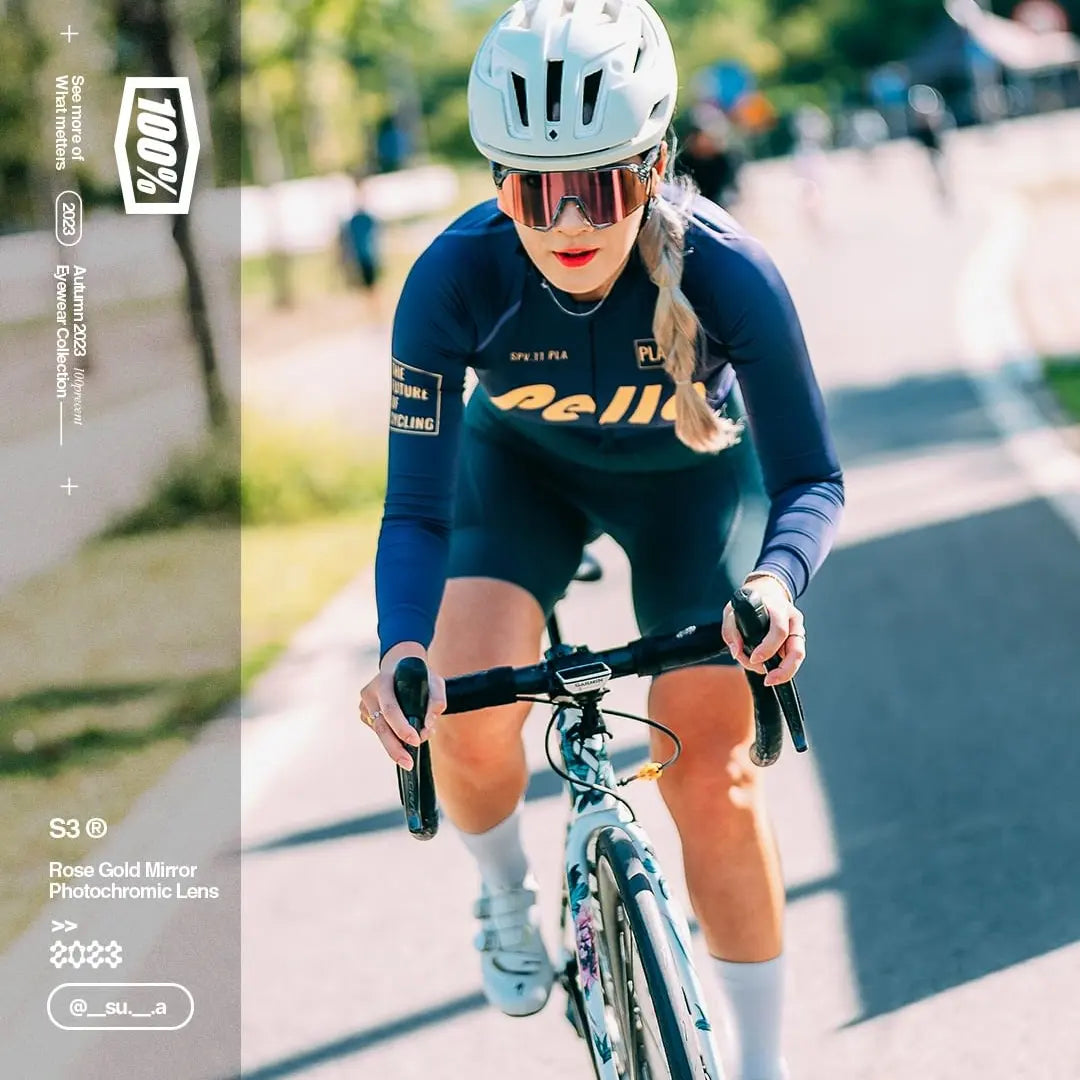 100 S3 Polished Translucent Grey Rose Gold Mirror Photochromic Lens Pro Cycle Bikes